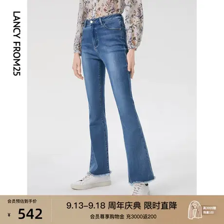 朗姿棉质法式高腰直筒牛仔裤显瘦修身喇叭裤2023春秋季新款裤子女商品大图