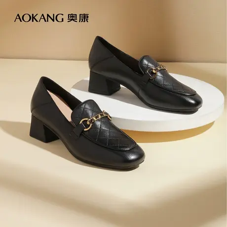 【门店发货】奥康女鞋 2022秋季新款休闲舒适乐福鞋一脚蹬真皮潮商品大图