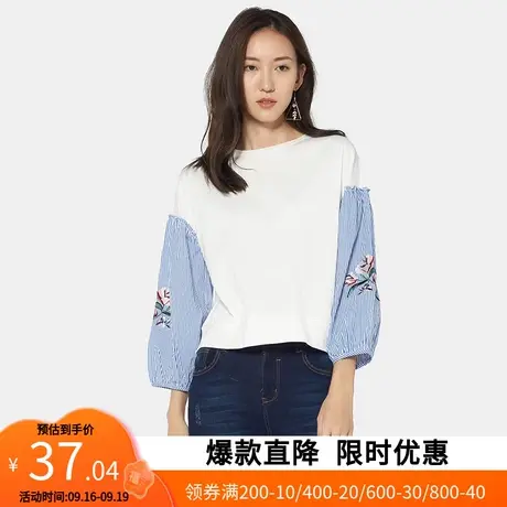 艾格2022新款春季女装时尚百搭宽松舒适拼色长袖针织衫女Z1661图片