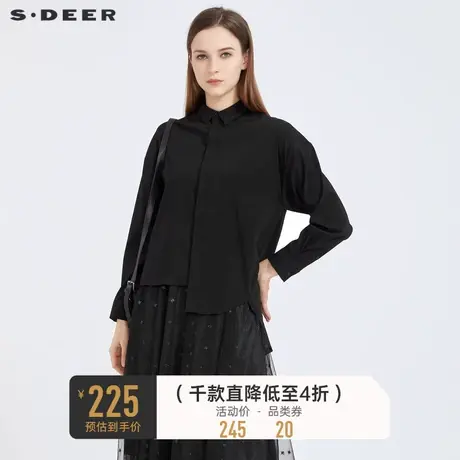 【商场同款】sdeer圣迪奥休闲翻领暗门襟不规则长袖衬衫S21180522商品大图