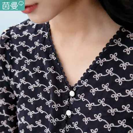 茵曼v领衬衫女士镂空花边2023年早春新款绣花荷叶边衬衣气质上衣商品大图