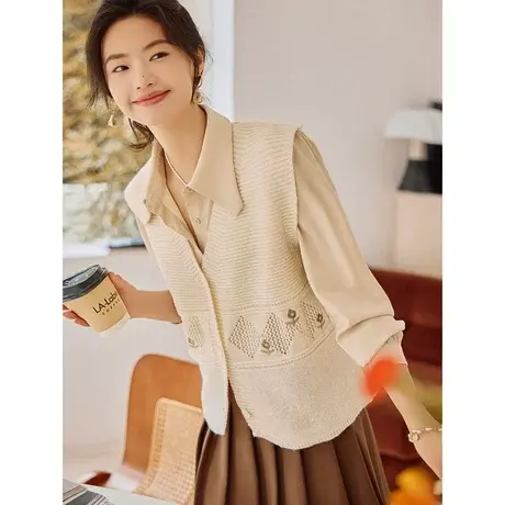 时尚气质针织马甲2023年夏季新款女温柔修身V领通勤百搭坎肩上衣图片