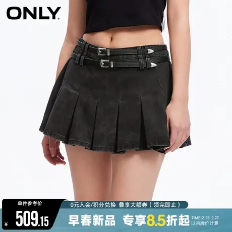 ONLY2024春季新款时尚高腰百褶A字短裙牛仔半身裙女|124137011图片