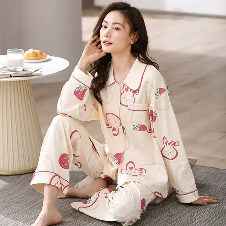【柔软】猫人睡衣女春秋季纯棉2023年新款休闲可外穿家居服两件套商品大图