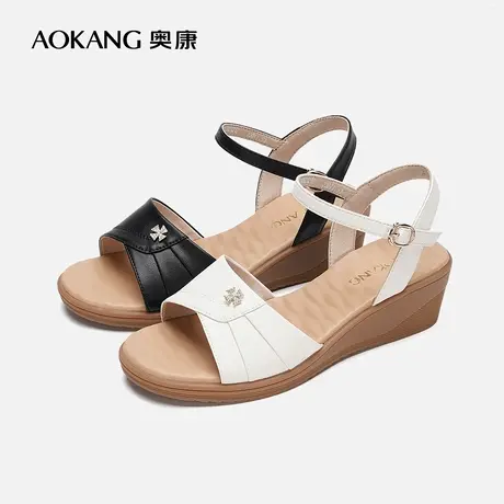 【门店发货】奥康女鞋新款时尚坡跟防滑百搭透气妈妈凉鞋图片