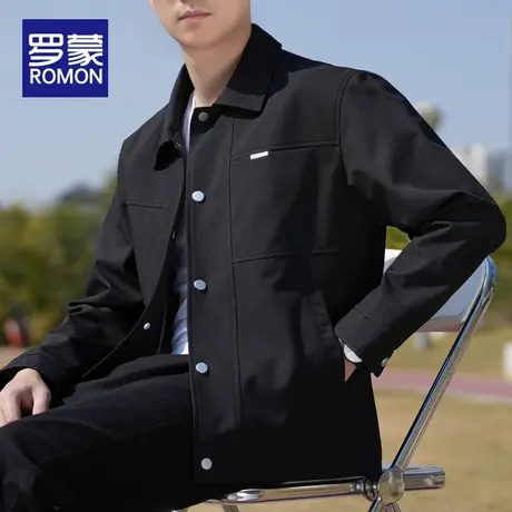 罗蒙外套男春秋款2025新款时尚潮流春季翻领工装上衣男士休闲夹克商品大图