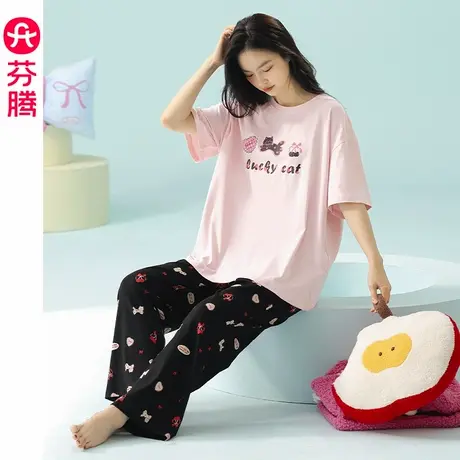 芬腾睡衣女夏季薄款莫代尔棉短袖套装凉感抗菌少女卡通可爱家居服商品大图