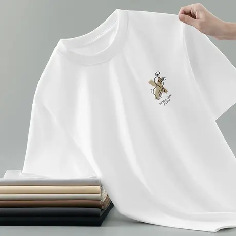 260g重磅纯棉白色t恤男短袖夏季兔子印花体恤上衣服美式全棉半袖图片
