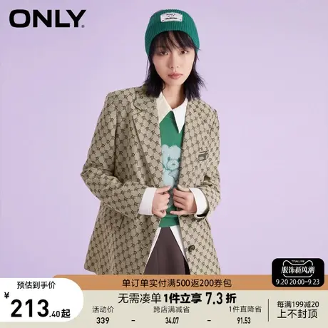 ONLY奥莱春夏复古时髦老花字母满印翻领宽松西服女商品大图