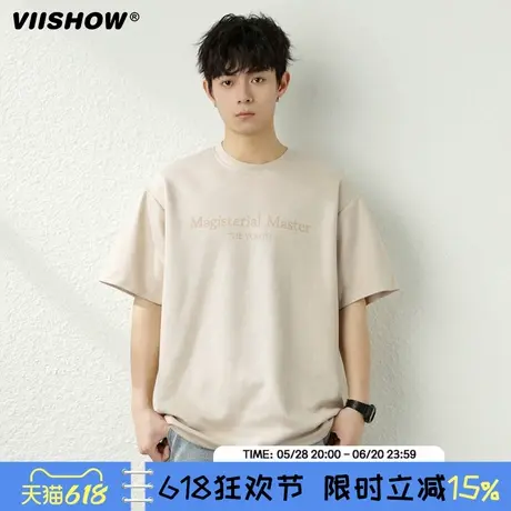 VIISHOW麂皮绒复古短袖夏季美式潮牌宽松休闲半袖情侣百搭T恤男商品大图