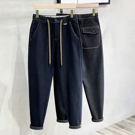 高端男士牛仔长裤春秋2023新款黑色百搭潮牌修身小脚休闲裤子男冬图片