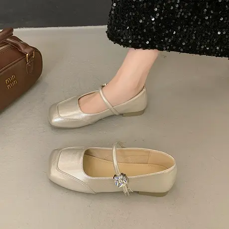 方头平底单鞋女2025新款夏季通勤法式百搭小皮鞋高级气质玛丽珍鞋图片
