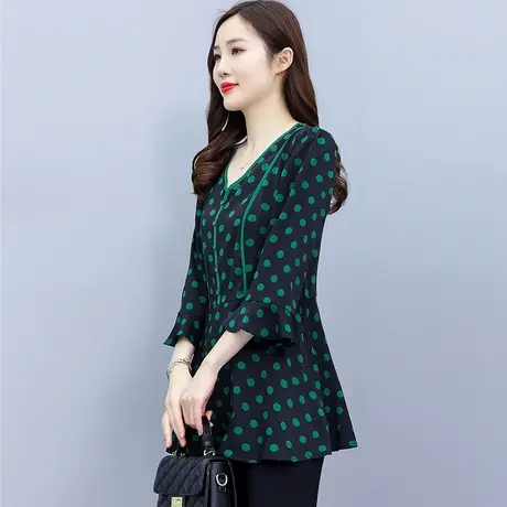 夏季雪纺衫2023新款大码女装胖mm气质显瘦上衣中长款遮肉波点衬衫商品大图