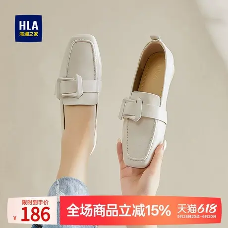 海澜之家女鞋方头豆豆鞋平底白色一脚蹬乐福鞋女2024夏季新款单鞋商品大图
