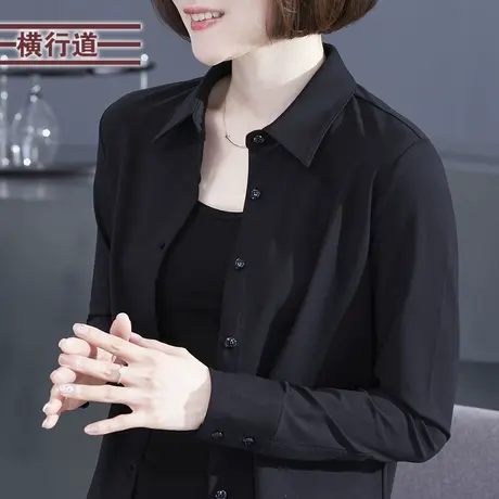冬季2023新款黑色衬衣女外套休闲长袖纯色宽松上衣服大码衬衫外穿商品大图