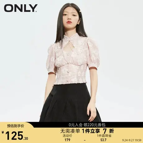 ONLY奥莱夏季格子收腰修身显瘦百搭短款雪纺衫女图片