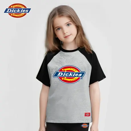 Dickies童装女童短袖t恤男童夏季纯棉撞色体恤儿童美式休闲半袖A图片