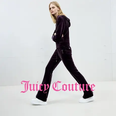Juicy Couture橘滋休闲裤女2025年秋季新款修身缎光丝绒微喇长裤图片