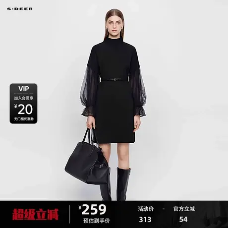 SDEER圣迪奥女装圆领网纱收腰针织连衣裙套装S223Z1470图片