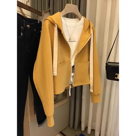 连帽抽绳卫衣女2023秋季新款宽松显瘦韩版百搭开衫拉链外套上衣服商品大图