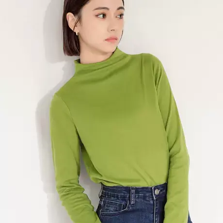 桔熊秋冬季简约外搭叠穿磨毛打底衫温暖半高领上衣女大码AB17542商品大图