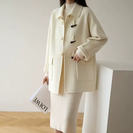 【反季清仓价仅199】牛角扣短款双面呢大衣女小个子毛呢外套呢子商品大图