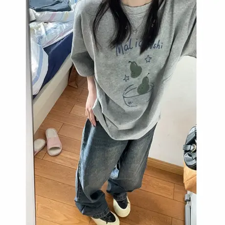 纯棉夏季美式短袖t恤女2025新款设计感小众oversize潮牌半袖上衣商品大图
