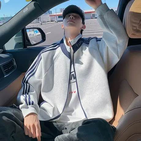 美式开衫立领卫衣男春秋季潮牌高街休闲衣服2025新款港风重磅外套商品大图