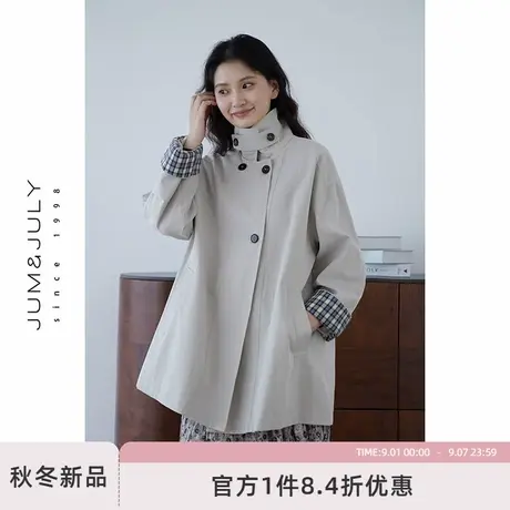 嘉茱莉韩版宽松中长款风衣女2025秋季新款小个子通勤休闲上衣外套商品大图