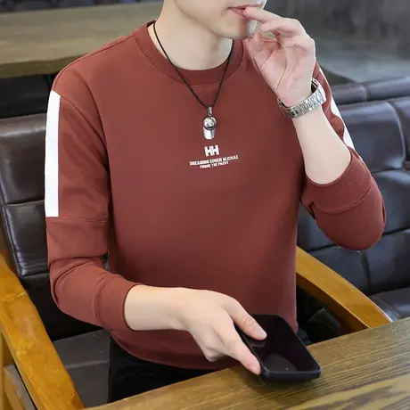 秋冬款卫衣男潮牌简约休闲加绒加厚百搭圆领长袖t恤青年上衣帅气商品大图