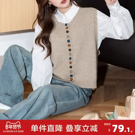 唐狮秋冬季多色纽扣设计简约开衫马甲女春秋外穿高级感百搭上衣商品大图