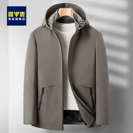 【可拆卸帽】雅鹿男款夹克外套2023春秋连帽宽松男士上衣帅气男装图片