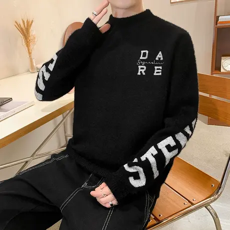 青少年水貂绒毛衣男秋冬季半高领打底衫加厚13141516大童保暖线衣商品大图