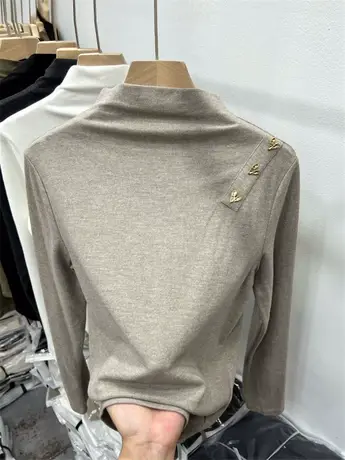 双面绒半高领针织小衫女简约秋装新款纯色磨毛软糯慵懒风内搭上衣商品大图