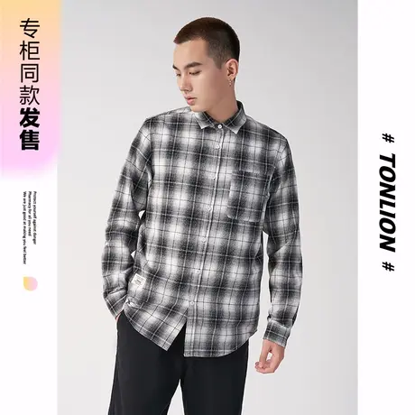 [商场同款]唐狮秋冬衬衫男士格子下摆织唛长袖衬衫衬衣休闲外套图片