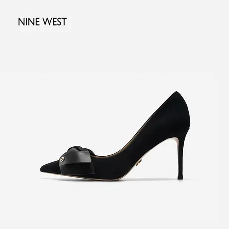 Nine West/玖熙质感蝴蝶结羊反绒高跟鞋气质春新款优雅细跟单鞋女图片