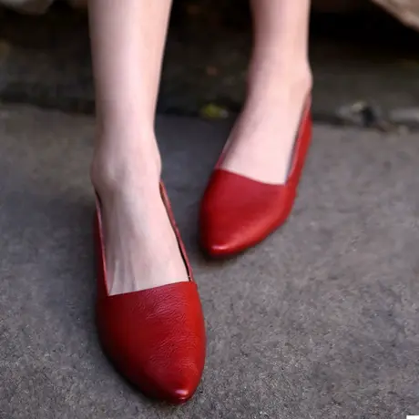 Artmu阿木原创尖头单鞋女平底软底豆豆鞋舒适真皮红色鞋子新款商品大图