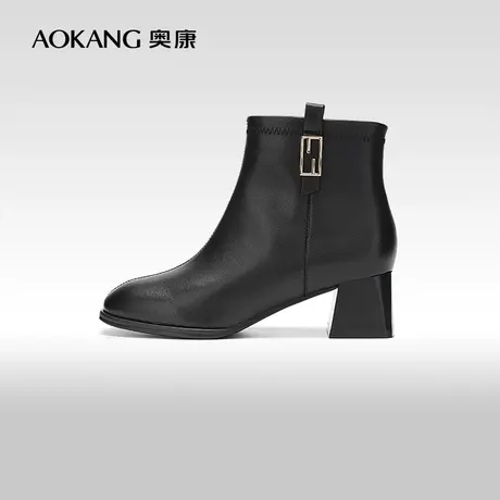 【门店发货】奥康女鞋 冬季简约通勤气质短靴加绒及踝靴女靴商品大图