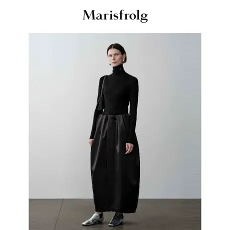 【商场同款】玛丝菲尔冬季新款黑色高领羊毛弹力针织打底衫商品大图