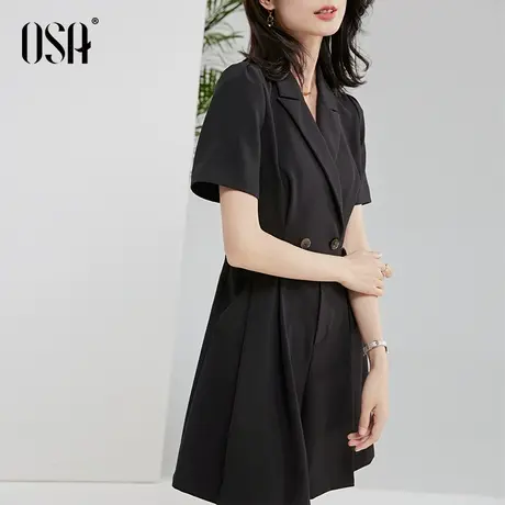 OSA欧莎黑色连体裤女高级感夏季2022年新款休闲宽松直筒西装裤子商品大图