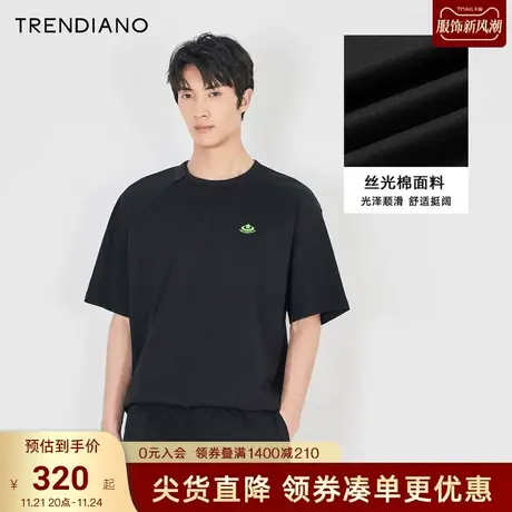TRENDIANO梅花联名系列2023新款秋季撞色硅胶解构宽松圆领T恤潮商品大图
