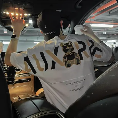 夏季男士t恤短袖宽松半袖刺绣小熊潮流半截袖体恤潮牌百搭个性ins商品大图