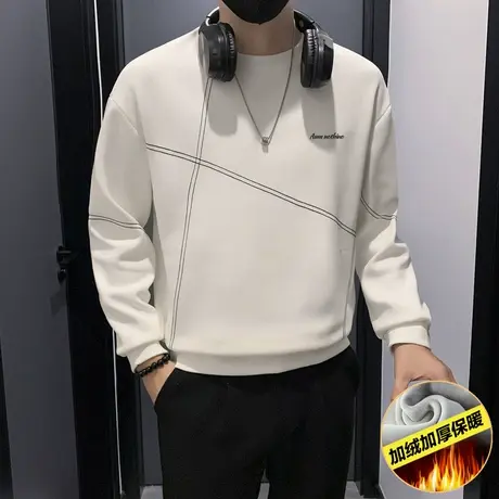 秋冬款加绒卫衣男ins明线设计感重磅加厚轻熟潮牌长袖上衣打底衫商品大图