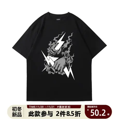 美式高街情侣装潮牌t恤欧美ootd重磅230g短袖男款夏季2023中半袖商品大图