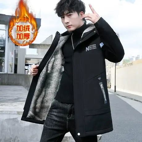 秋冬季派克服男士2023新款潮牌夹克加绒加厚中长款风衣服冬装外套商品大图