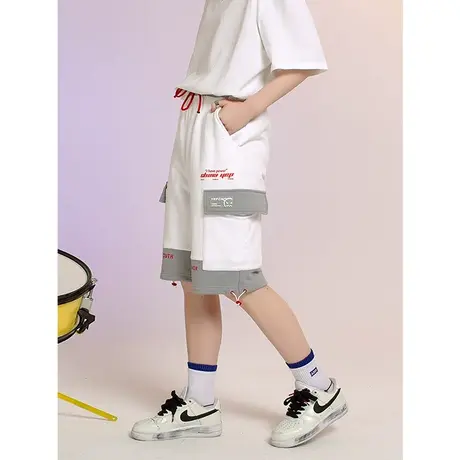 YEP拼接运动裤女春秋高腰显瘦休闲短裤bf宽松直筒工装五分裤ins潮商品大图