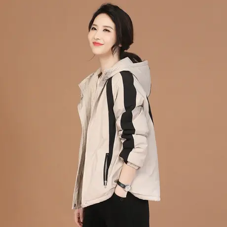 新品8.5折】连帽撞色加绒工装棉服外套女2023冬装保暖棉衣小棉袄图片