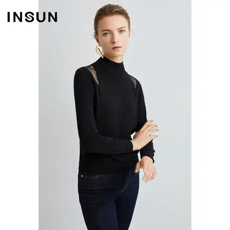 INSUN恩裳线上专选秋季蕾丝拼接羊毛针织衫商品大图