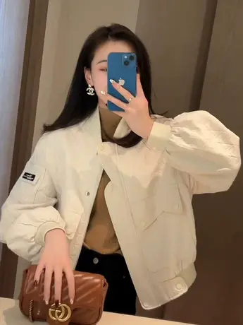 欧洲站气质圆领长袖纯色棒球服外套女春季设计感小众外搭夹克上衣商品大图