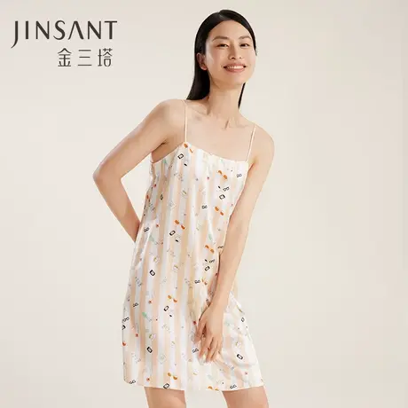 金三塔真丝 趣味条纹 吊带睡裙女100%桑蚕丝家居服睡衣图片